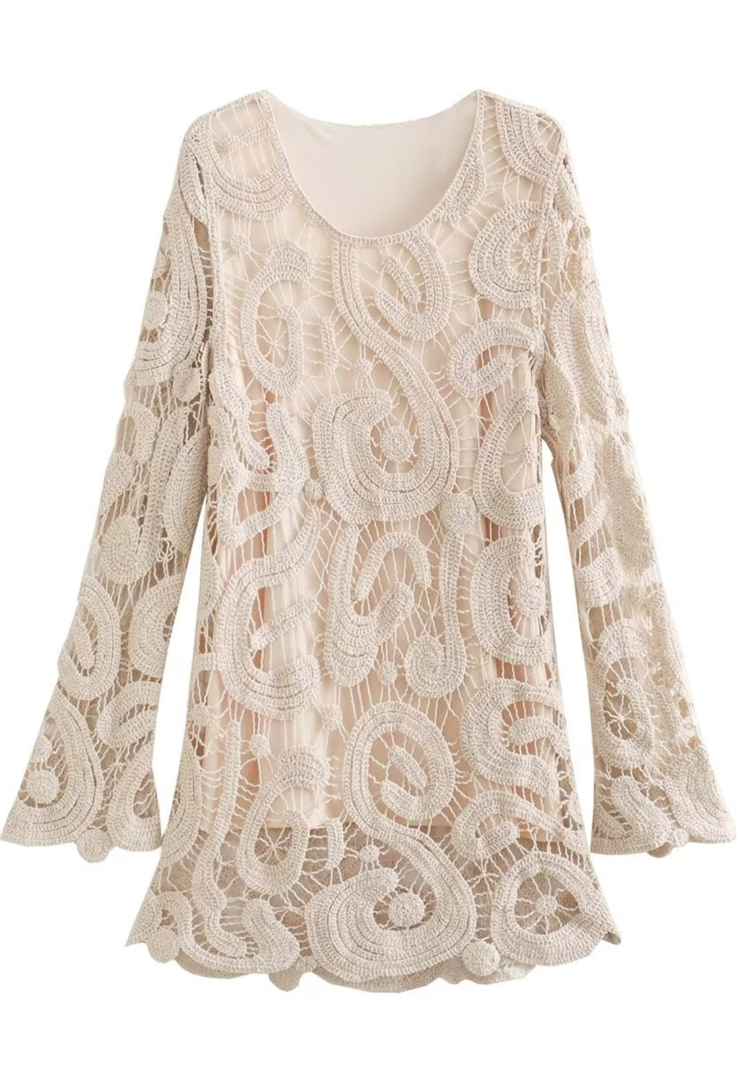 Minivestido de crochet con escote redondo