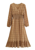 Vestido con cintura fruncida y estampado de rayas