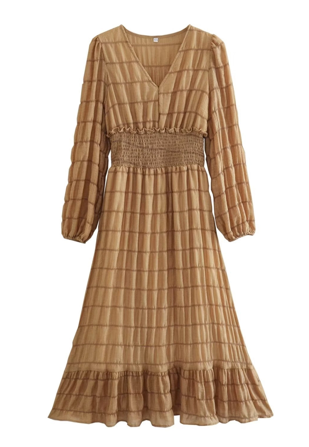 Striped Pattern Shirred Waist Dress