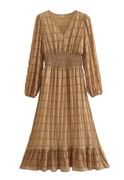 Striped Pattern Shirred Waist Dress