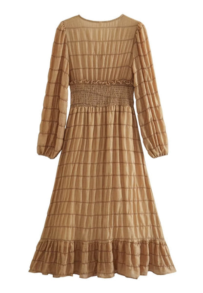 Striped Pattern Shirred Waist Dress