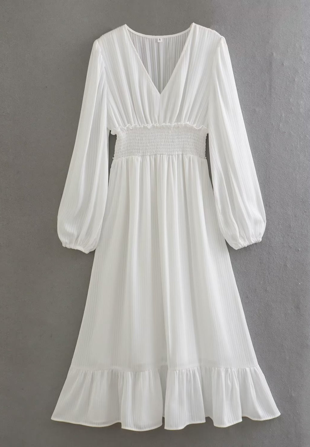 V Neck Long Puff Sleeve Dress