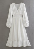 V Neck Long Puff Sleeve Dress