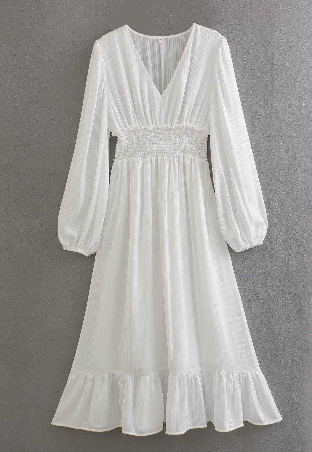 V Neck Long Puff Sleeve Dress