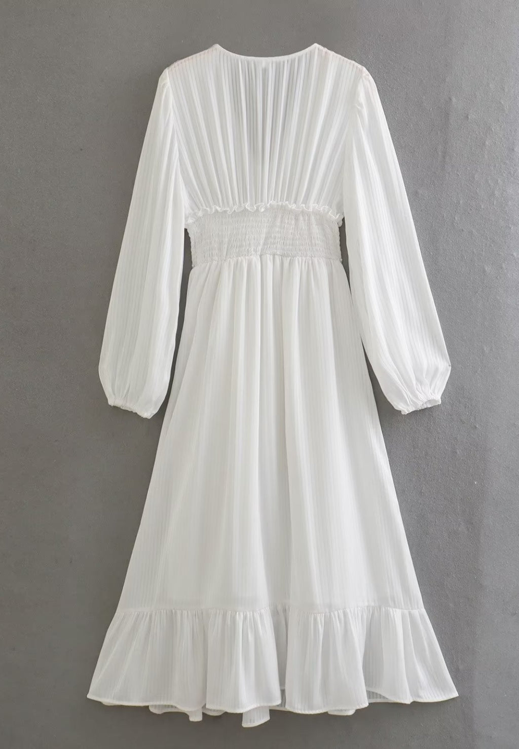 V Neck Long Puff Sleeve Dress