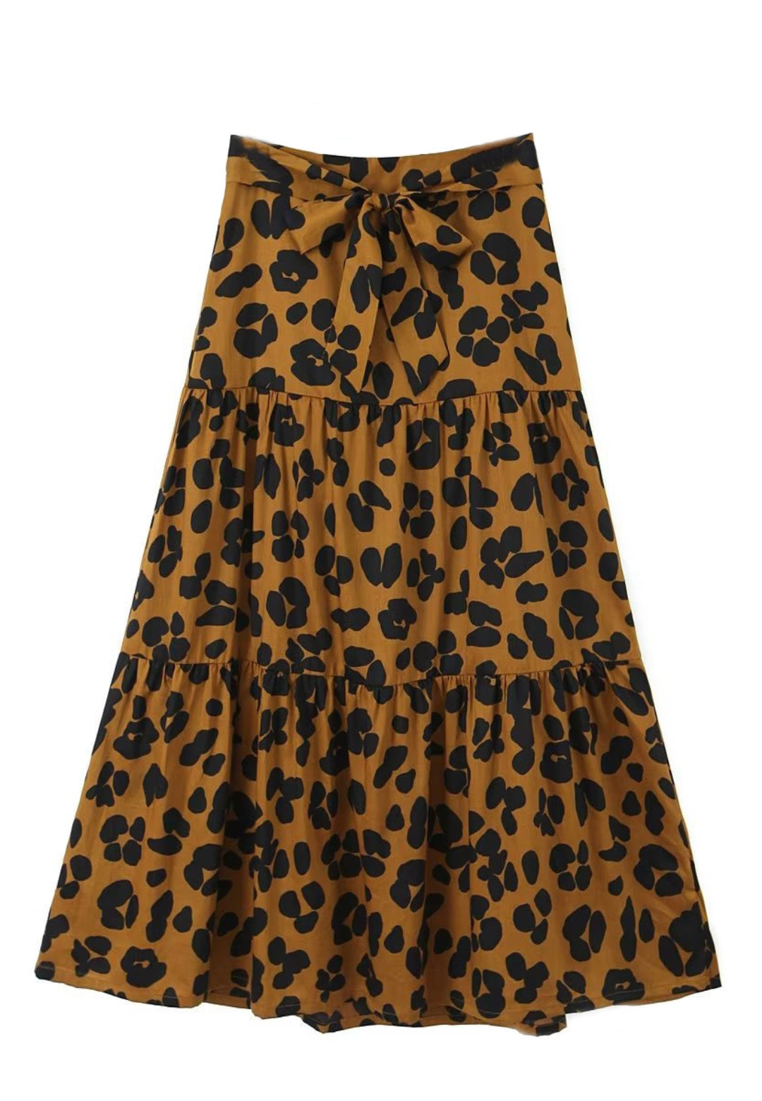 Leopard Print Tiered Midi Skirt