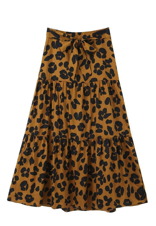 Leopard Print Tiered Midi Skirt