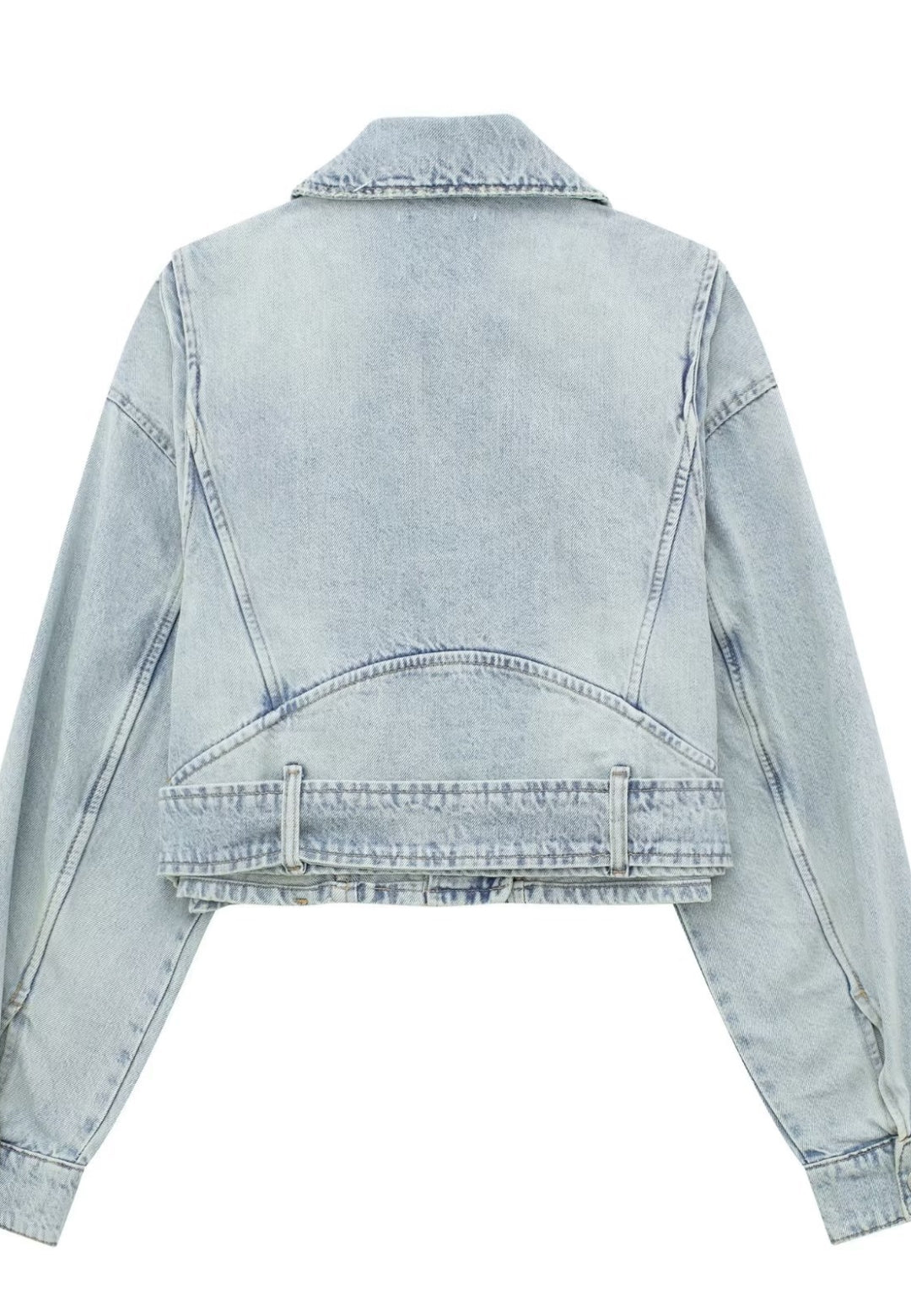 Button Collar Denim Moto Jacket