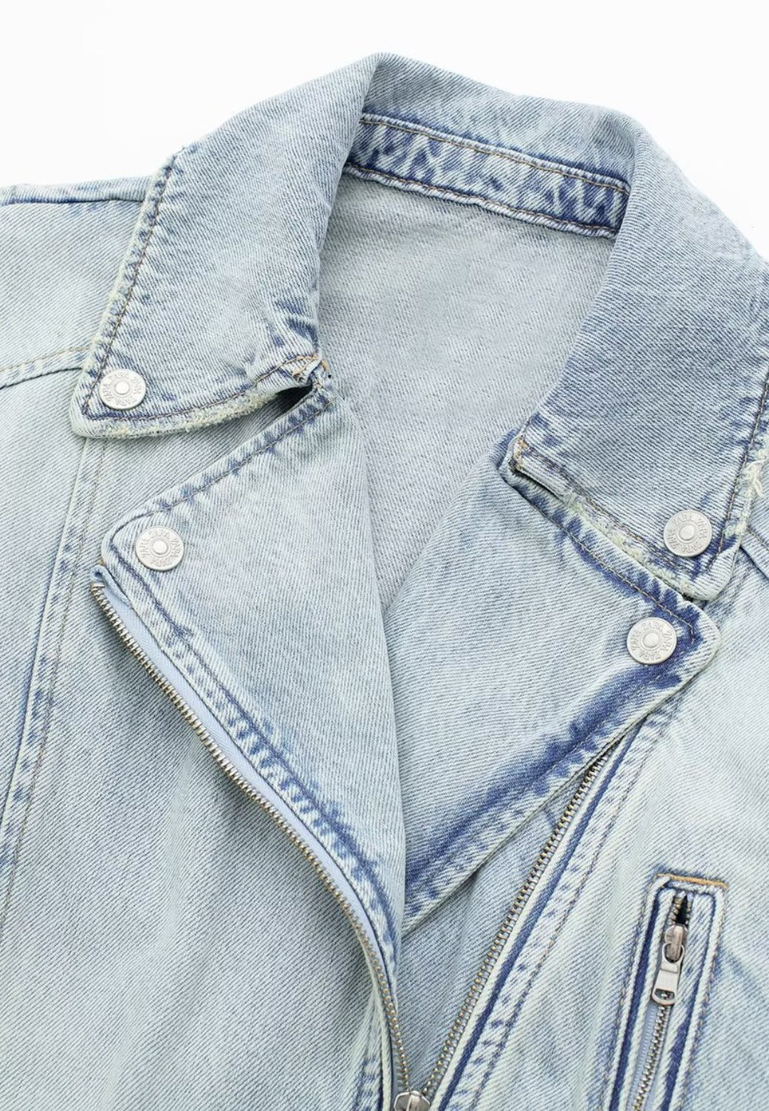 Button Collar Denim Moto Jacket