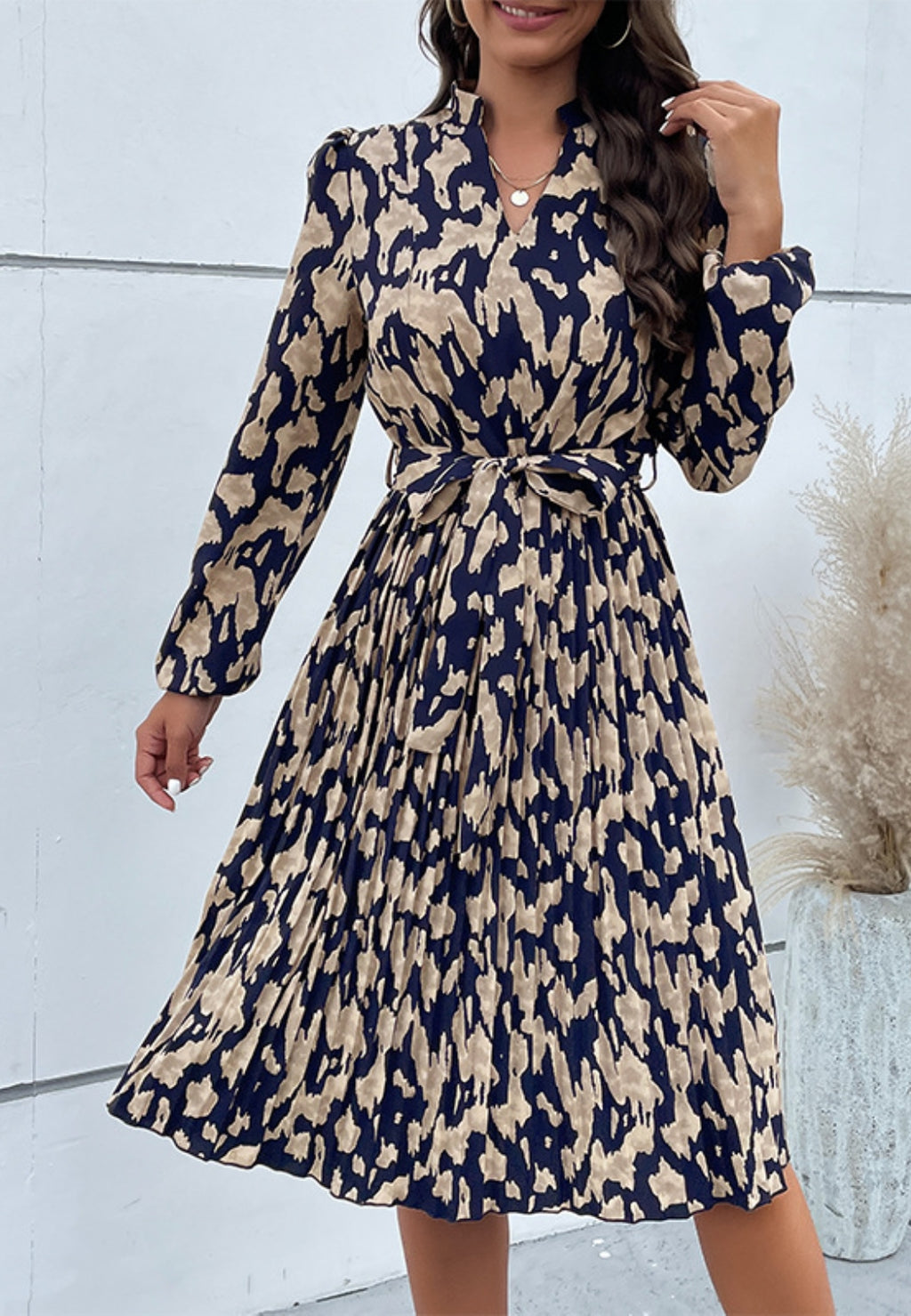 Abstract Print Stand Collar Dress