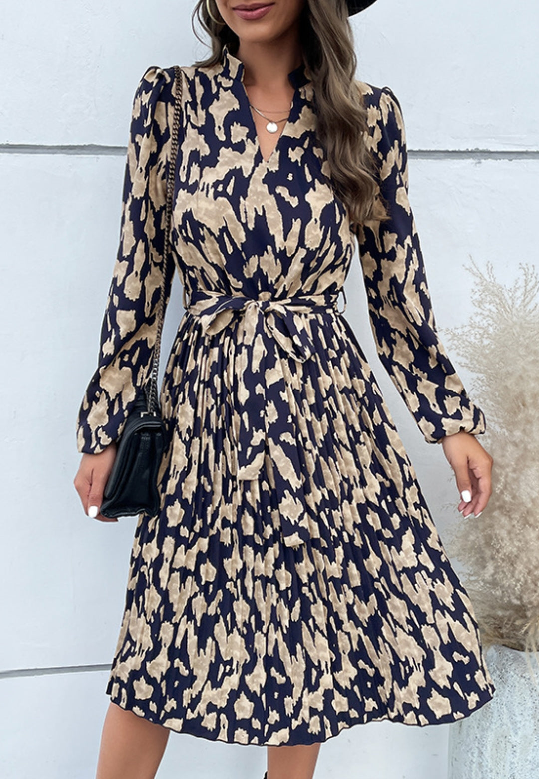 Abstract Print Stand Collar Dress