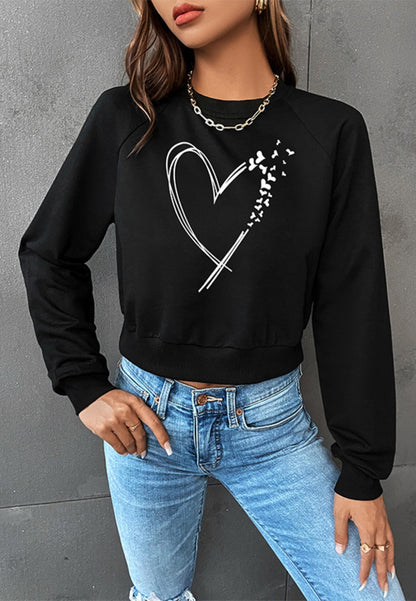 Heart Print Cropped Sweater