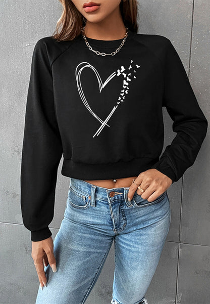 Heart Print Cropped Sweater