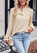 Ruffle Trim Henley Button Sweater