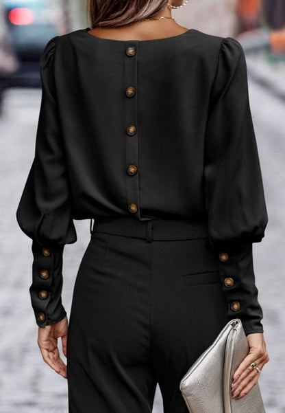 Gigot Sleeve Button Back Blouse
