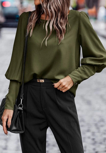 Gigot Sleeve Button Back Blouse