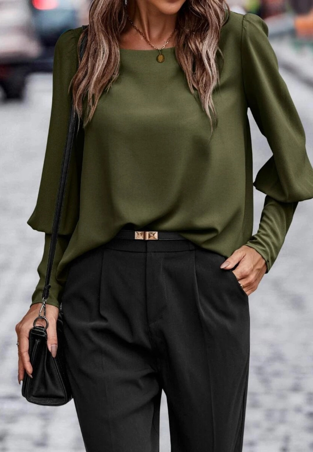 Gigot Sleeve Button Back Blouse