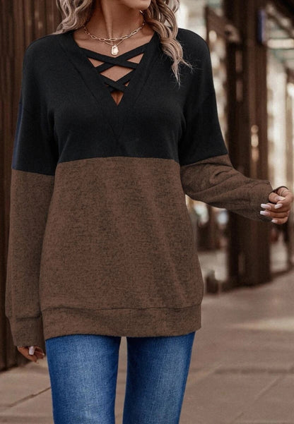 Cross Front Color Block Sweater