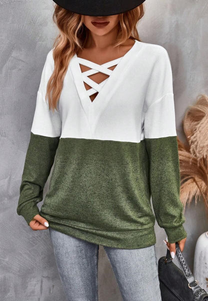 Cross Front Color Block Sweater