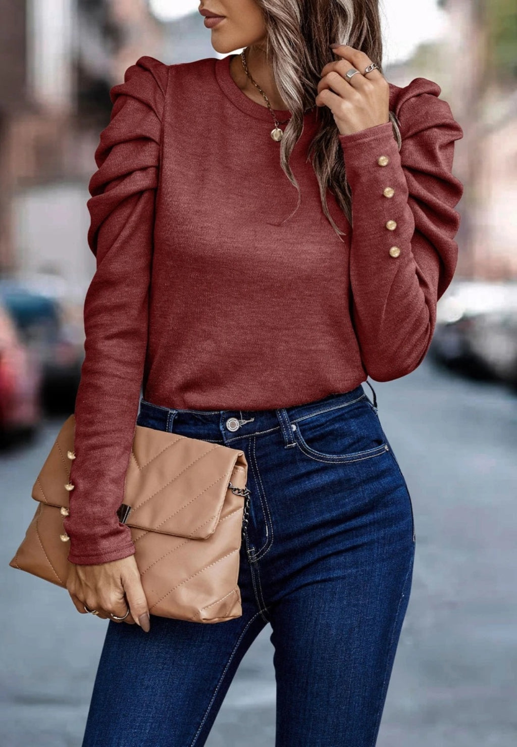 Blusa plisada con mangas gigot