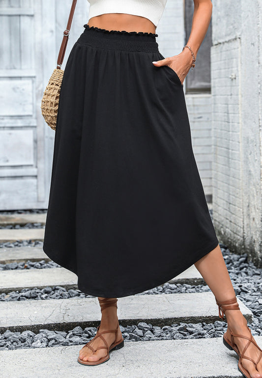 Curved Hem Midi Skirt