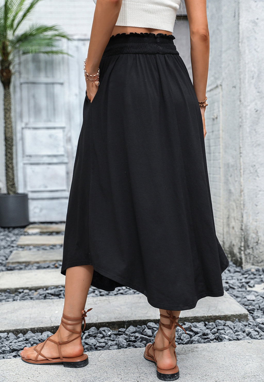Curved Hem Midi Skirt