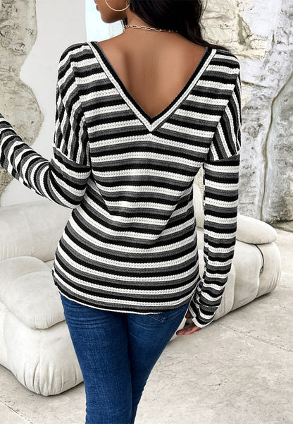 Striped Print Round Neck Sweater