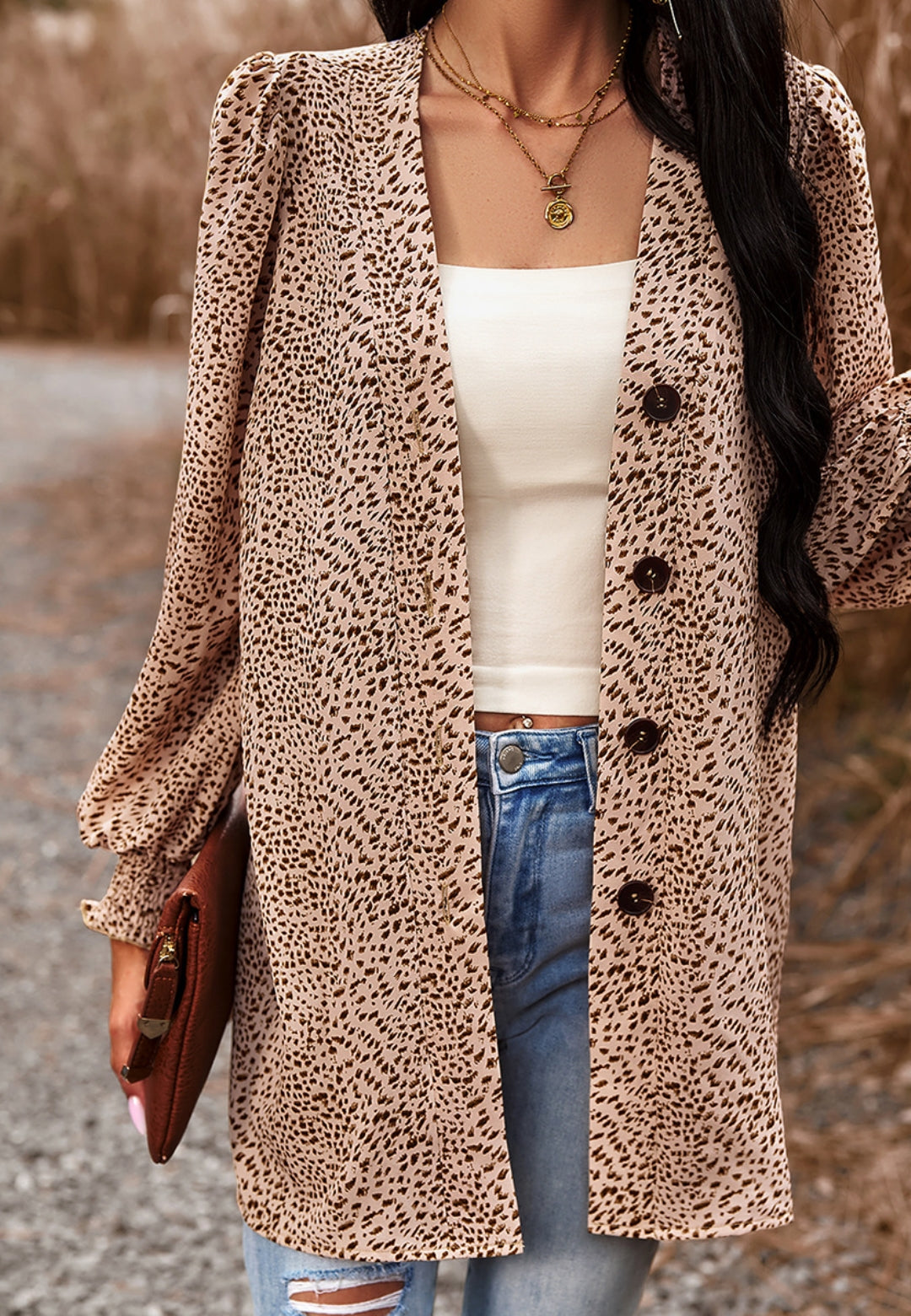 Leopard Print Front Button Down Top