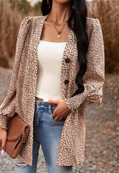 Leopard Print Front Button Down Top
