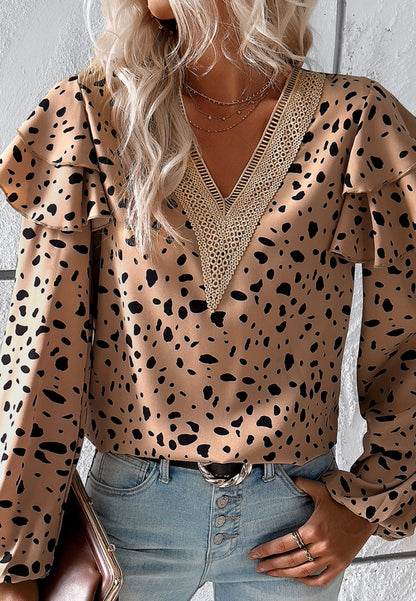 Dotted Print Umbrella Ruffle Sleeves Top
