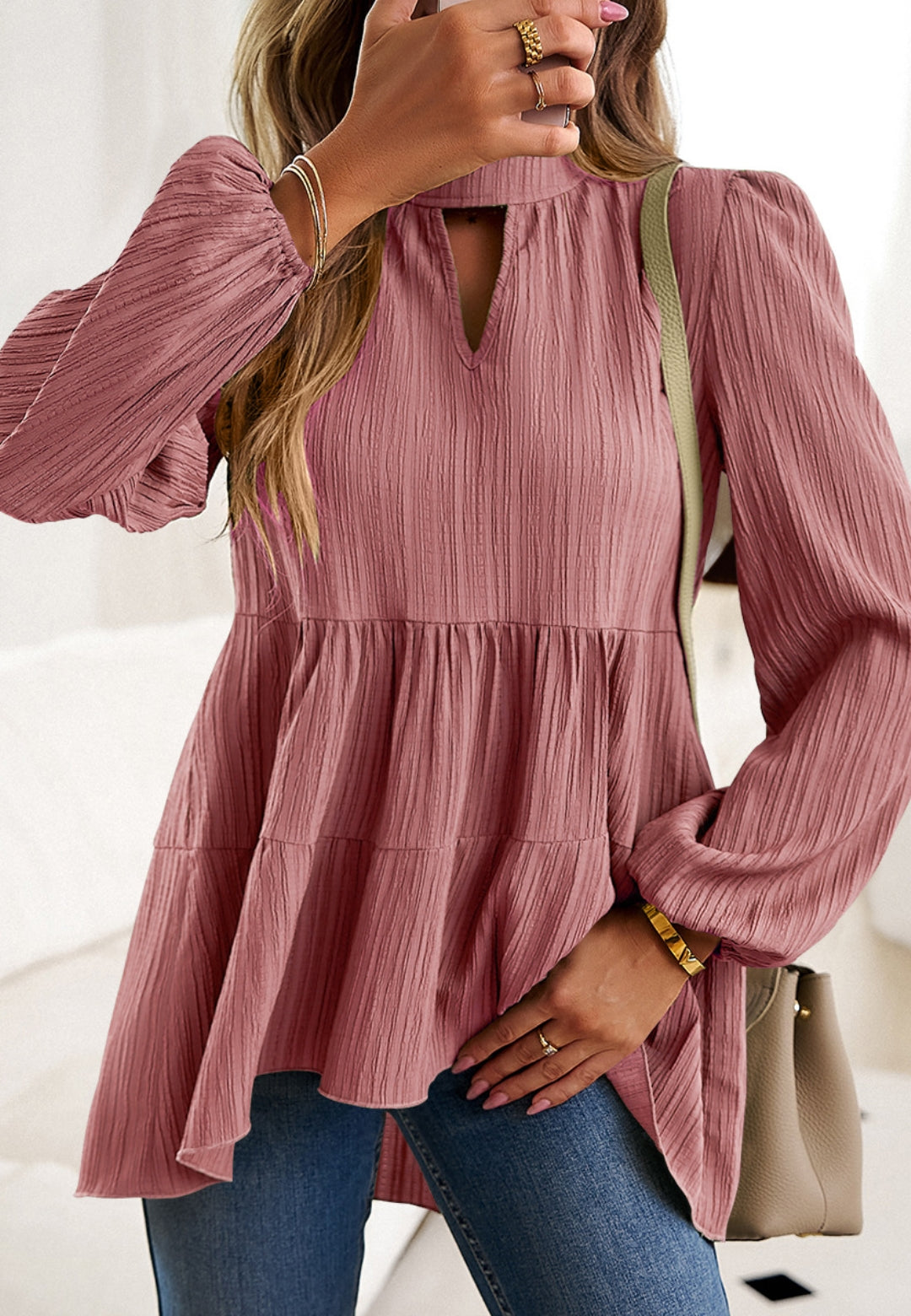 Solid Color Turtle Neck Front Cutout Top