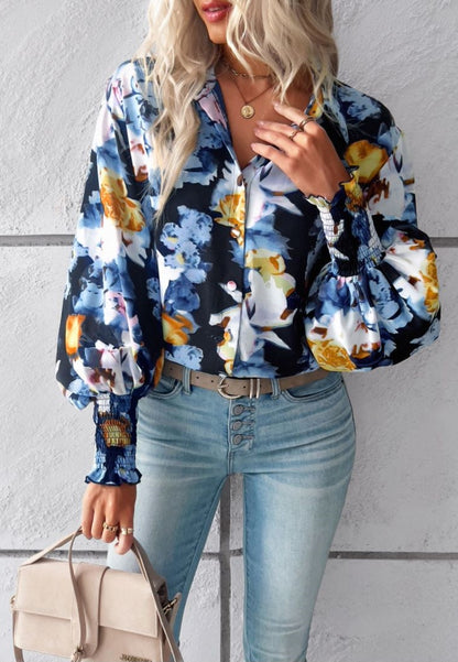 Camisa estampada con mangas de obispo