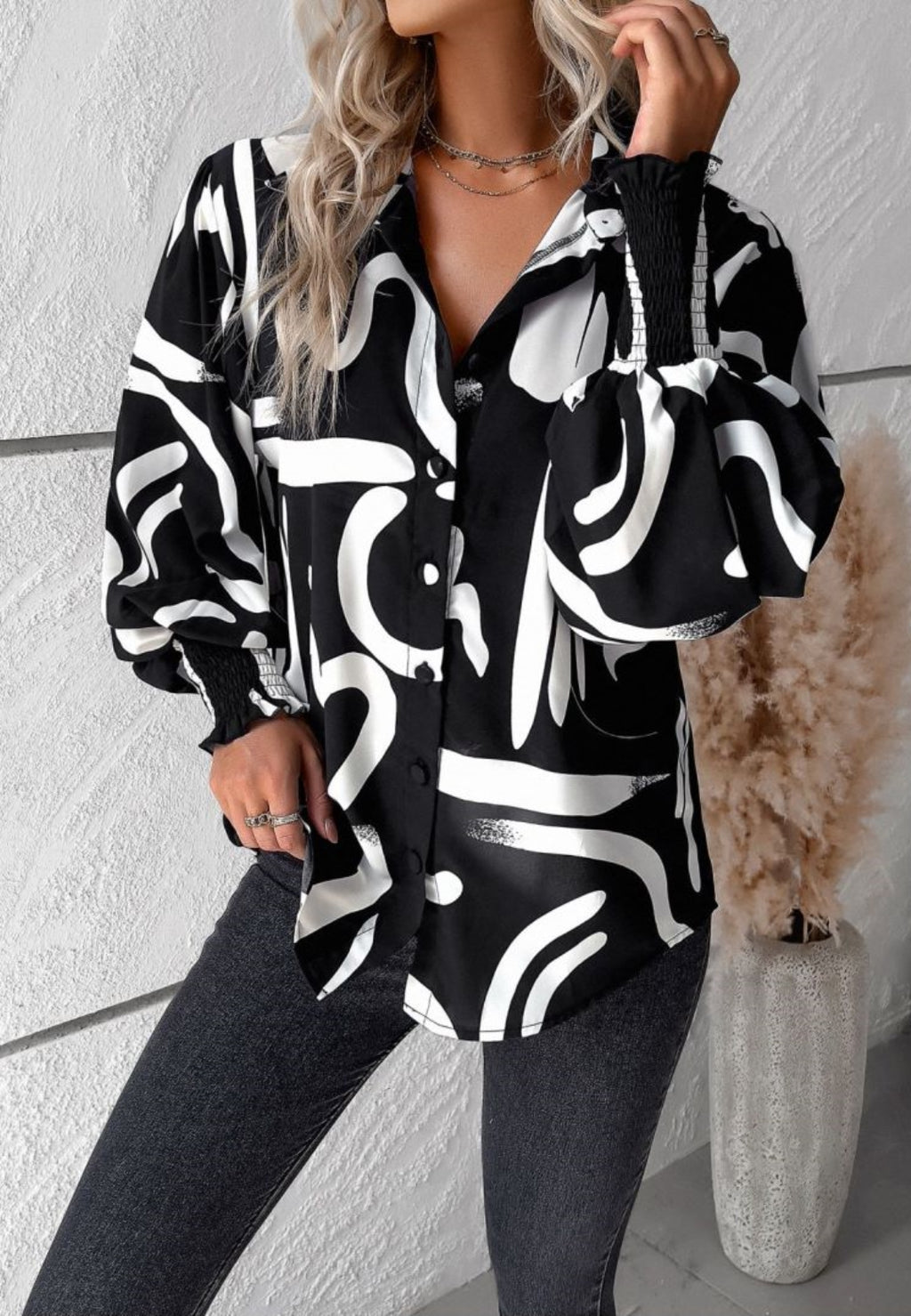 Printed Bishop Sleeve Shirt