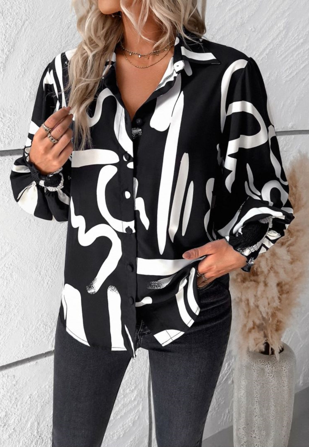 Printed Bishop Sleeve Shirt
