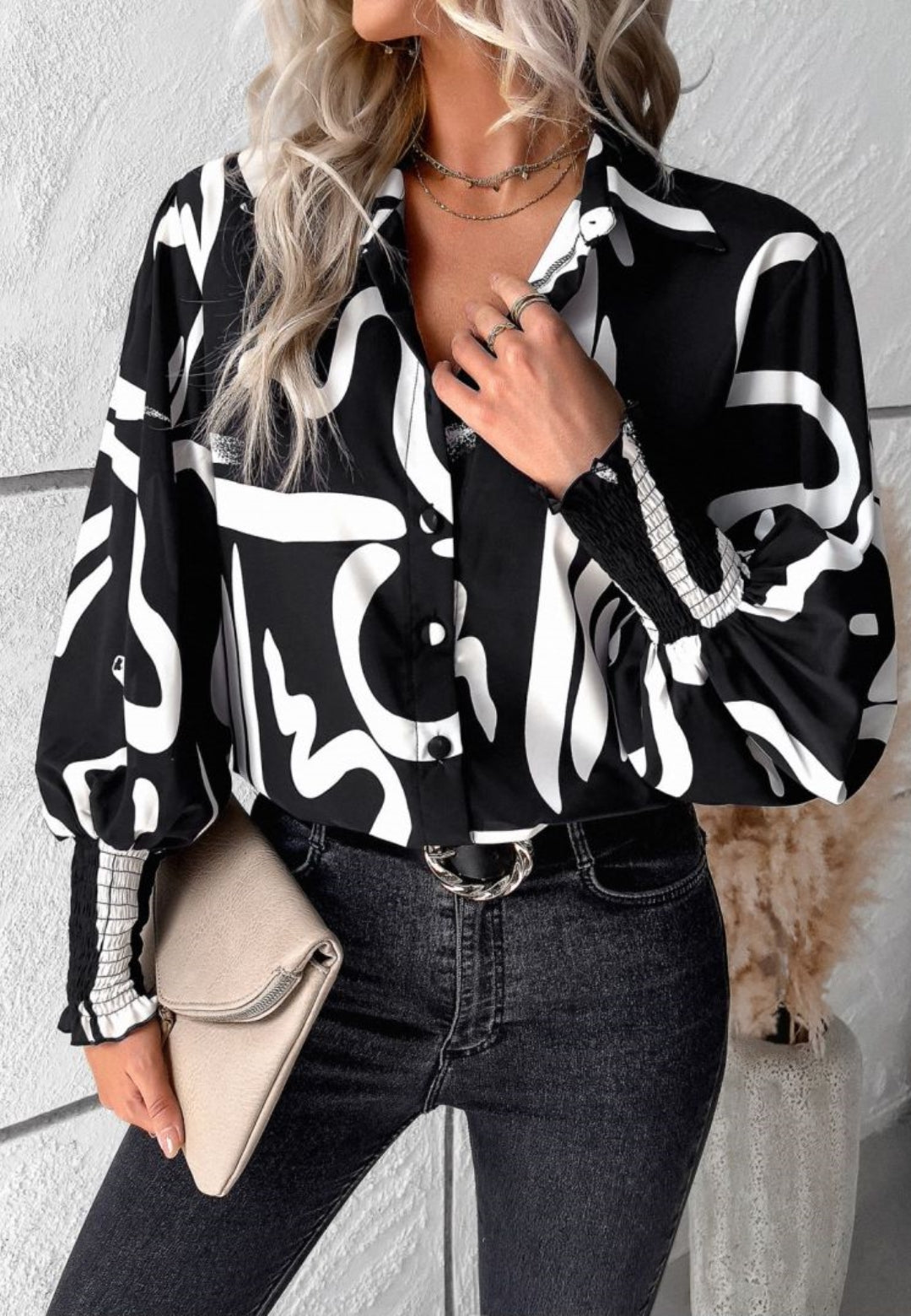 Printed Bishop Sleeve Shirt