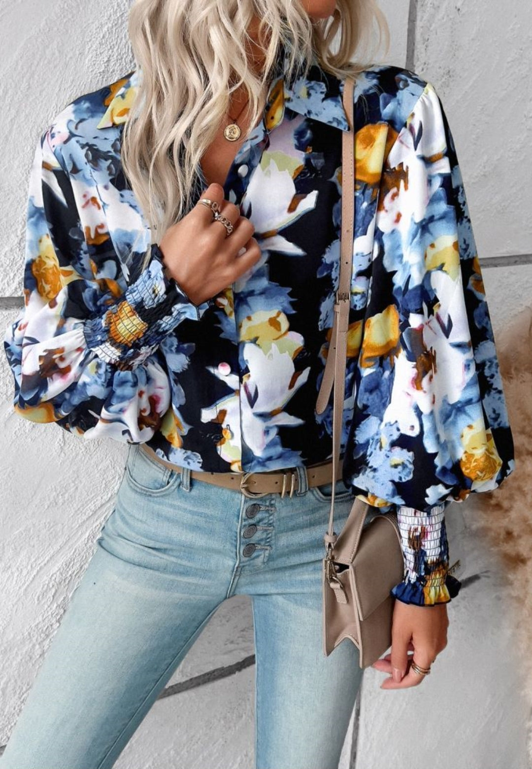 Printed Bishop Sleeve Shirt