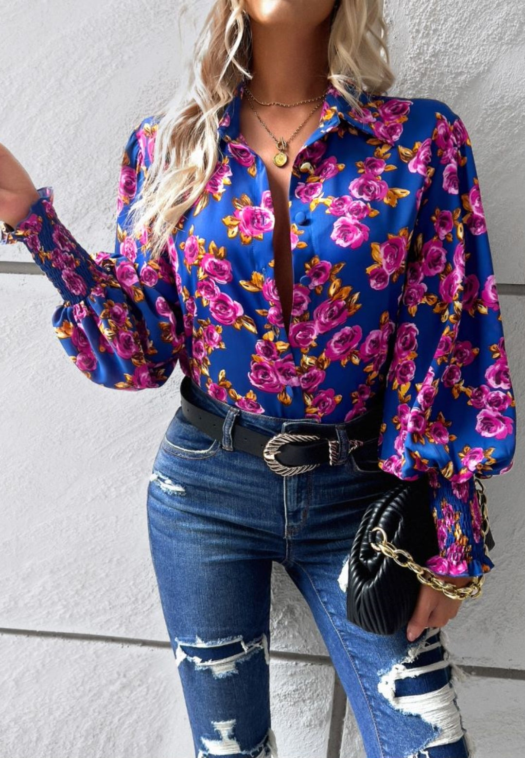 Camisa estampada con mangas de obispo