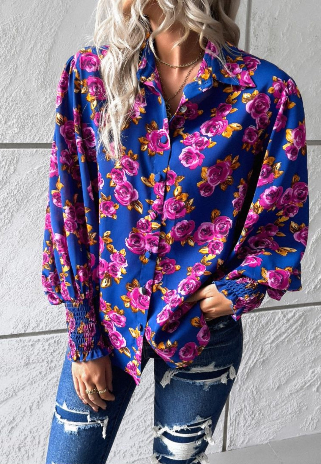 Camisa estampada con mangas de obispo