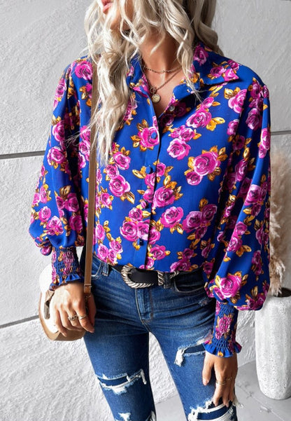 Camisa estampada con mangas de obispo