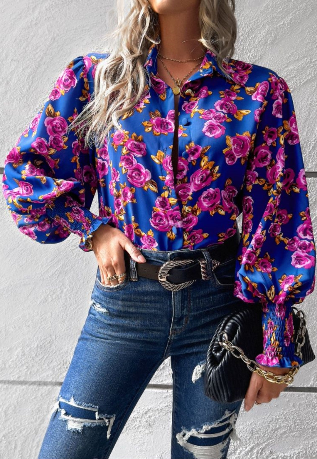 Camisa estampada con mangas de obispo