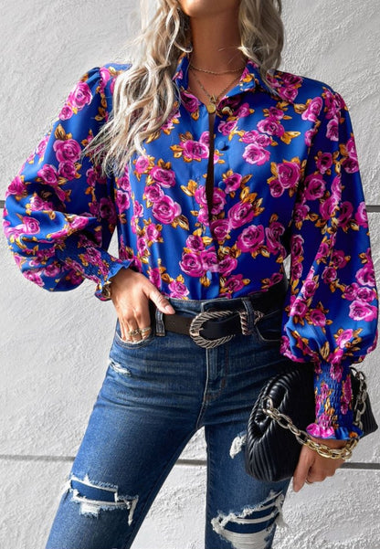 Camisa estampada con mangas de obispo