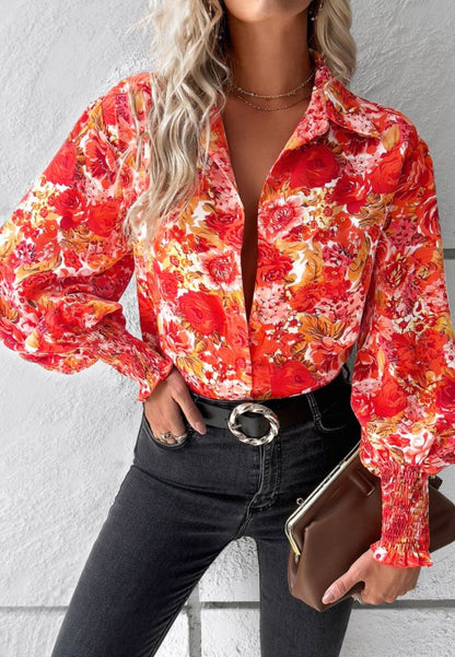 Camisa estampada con mangas de obispo