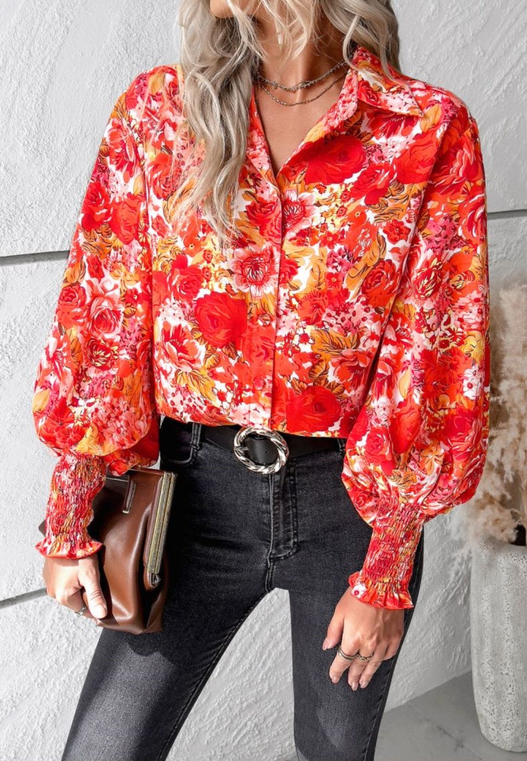 Camisa estampada con mangas de obispo