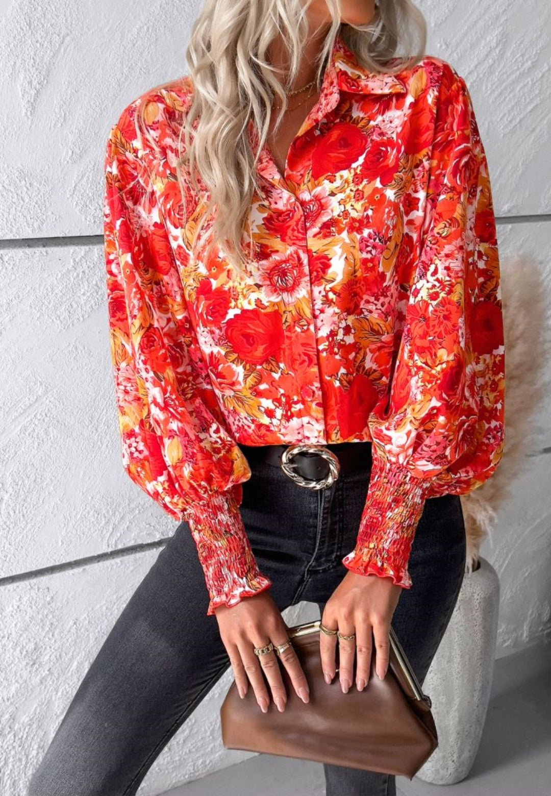 Camisa estampada con mangas de obispo