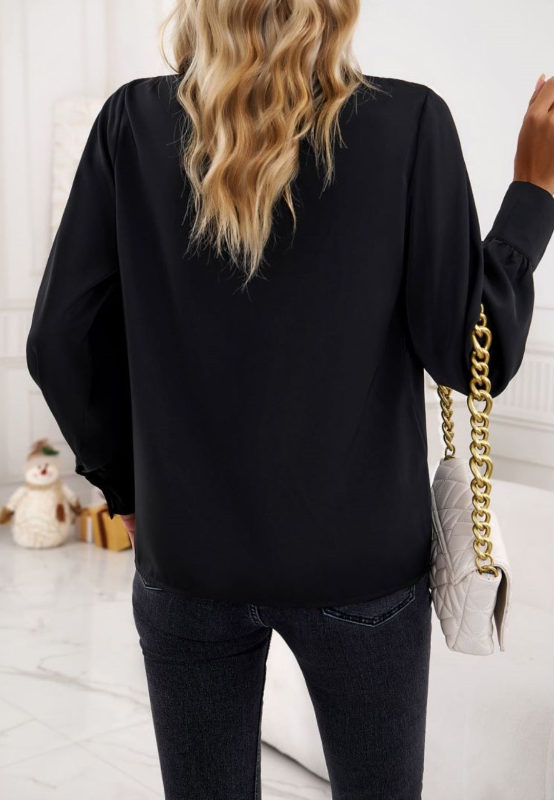 Pleated Detail Ruffle Neck Blouse