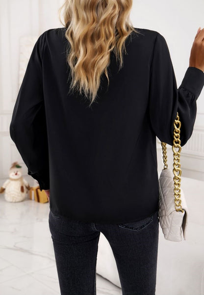 Pleated Detail Ruffle Neck Blouse