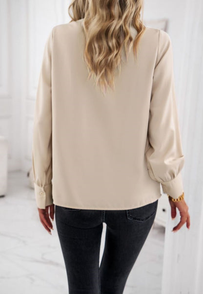 Pleated Detail Ruffle Neck Blouse