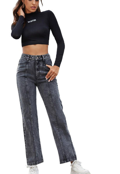 Acid Wash Front Seam Boot Cut High Waist Denim