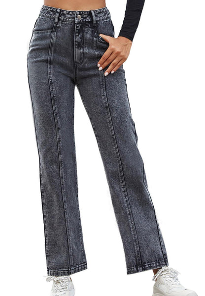 Acid Wash Front Seam Boot Cut High Waist Denim