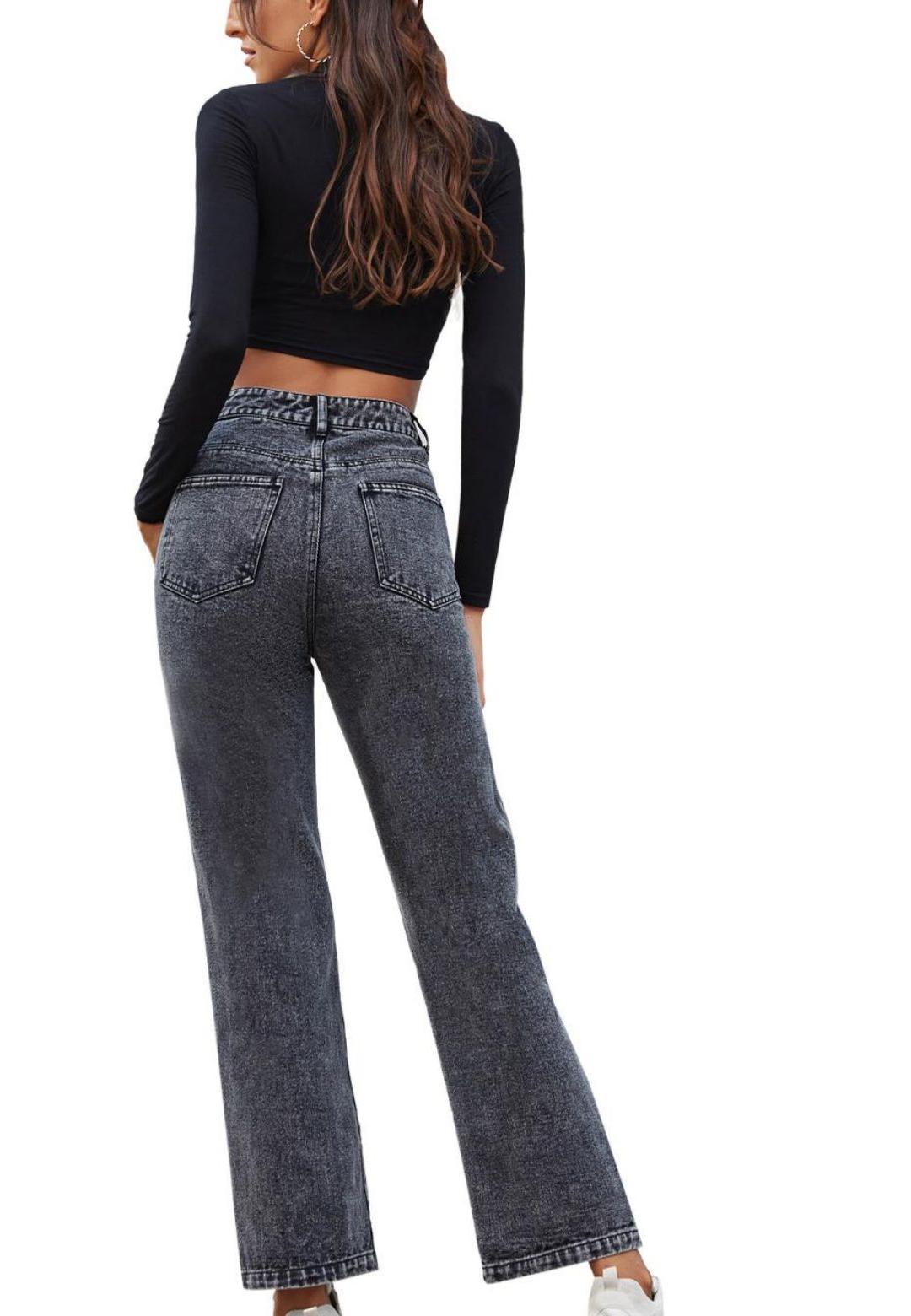 Acid Wash Front Seam Boot Cut High Waist Denim